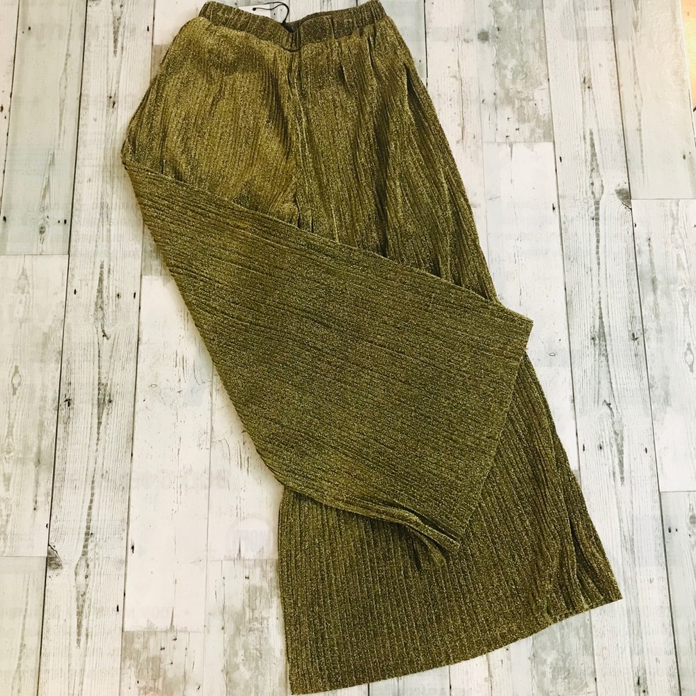 Endless Rose Wide Leg Metallic Gold Pants - Picture 3 of 6